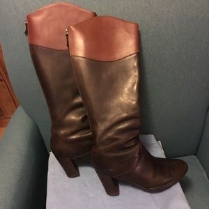 *RARE* Hollywould Brown Leather Stacked Heel Boots